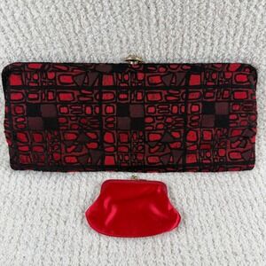 Palizzio‎ New York Vintage Red Black Geometric Tapestry Clutch Coin Purse EUC